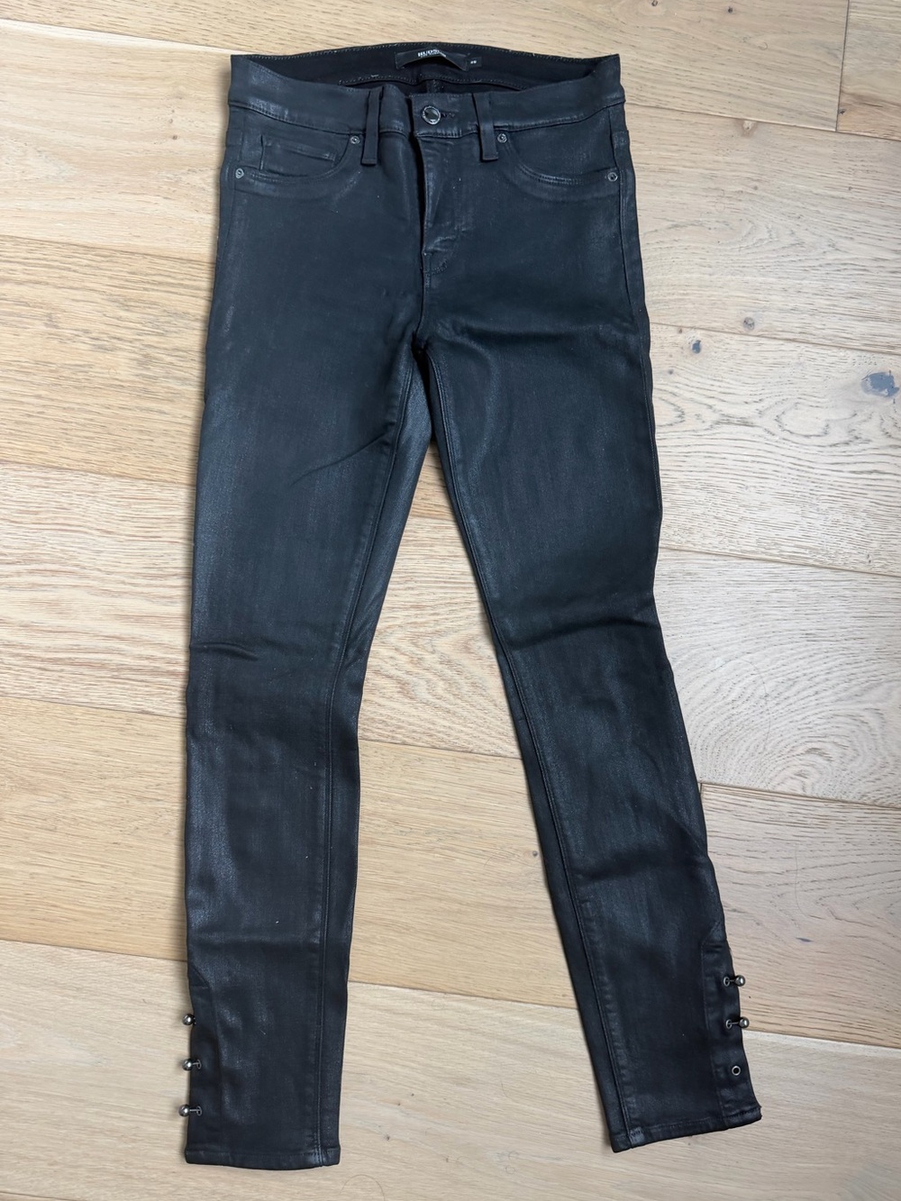 Hudson Black Coated Skinny Jeans with Side Buttons